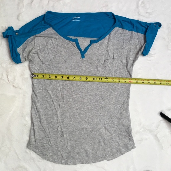 Express One Pocket Turquoise/Grey Relaxed Top - Picture 5 of 6